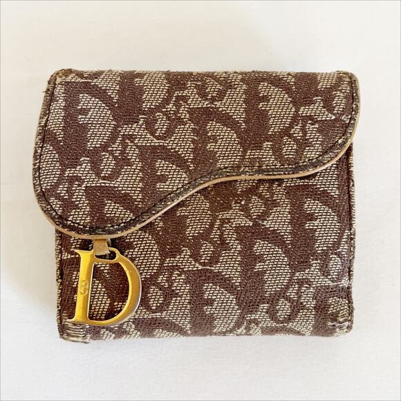 DIOR Trotter Canvas Leather Bi-fold Compact Wallet - Picture 1 of 14